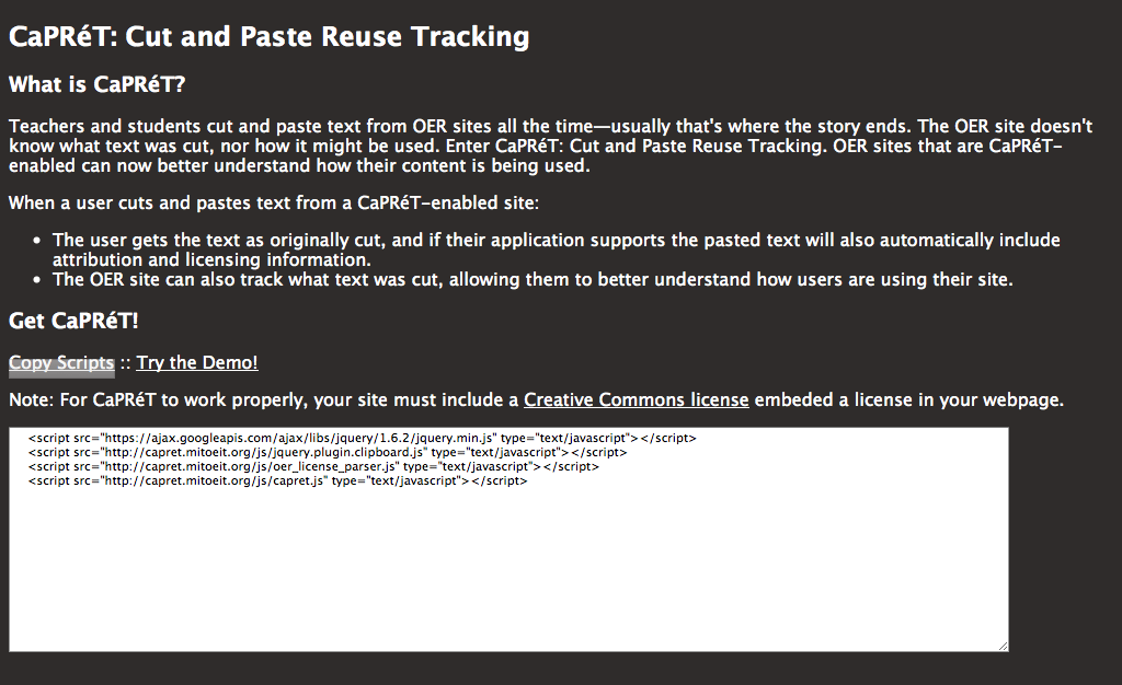 CaPRéT: Cut and Paste Reuse Tracking Tool Website